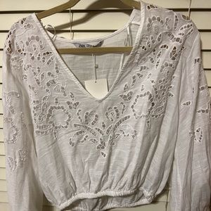 Zara white embroidered top